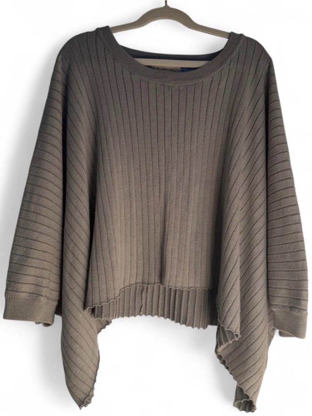 By Together Olive Taupe Ribbed Poncho Sweater